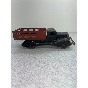 Vintage 1930-40's Marx Pressed Steel Toy Truck Red Stake Bed Black & Red Finish